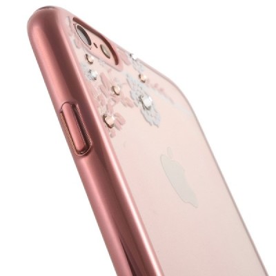 Apple iPhone 6 (6s) „Kavaro“ Flowers plastikinis skaidrus permatomas rožinis dėklas su kristalais / Priedai.lt