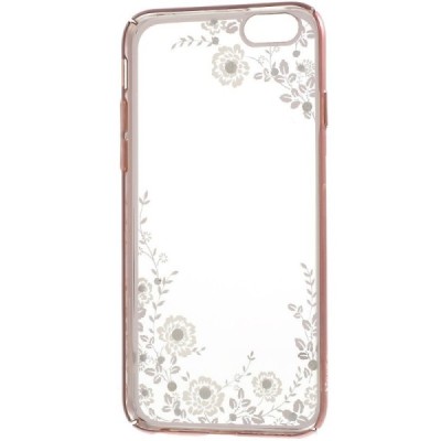Apple iPhone 6 (6s) „Kavaro“ Flowers plastikinis skaidrus permatomas rožinis dėklas su kristalais / Priedai.lt