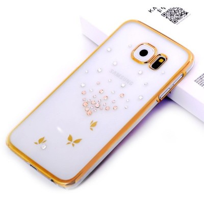 Samsung Galaxy S6 (G920) Kingxbar Crystal Icon Pro Butterfly Swarovski plastikinis skaidrus permatomas auksinis dėklas su krista