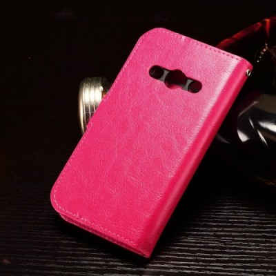Samsung Galaxy Xcover 3 (G388) atverčiamas rožinis odinis dėklas - piniginė / Priedai.lt