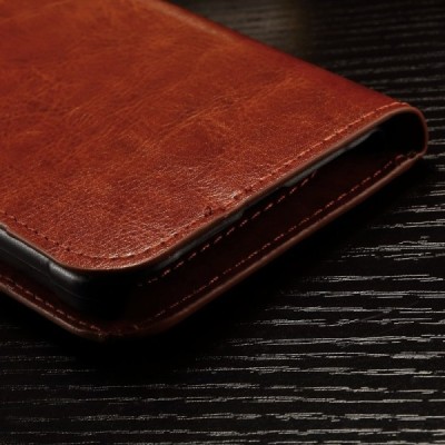 Samsung Galaxy Xcover 3 (G388) atverčiamas rudas odinis dėklas - piniginė / Priedai.lt