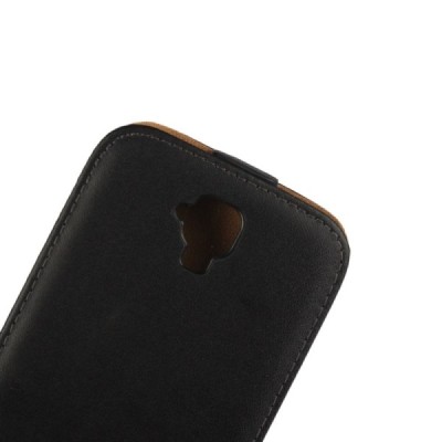Huawei Y5 (Y560) klasikinis vertikaliai atverčiamas juodas odinis dėklas / Priedai.lt