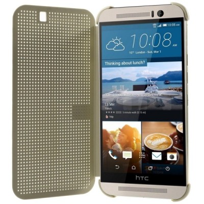 HTC One M9 Smart Dot View atverčiamas auksinis dėklas - knygutė / Priedai.lt