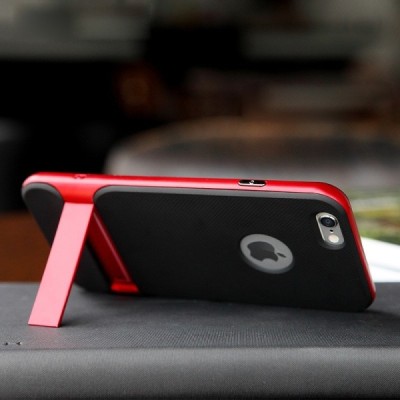 „Rock“ Royce Kickstand sustiprintos apsaugos Apple iPhone 6 Plus (6s Plus) juodas raudonos spalvos apvadais kieto silikono (TPU)