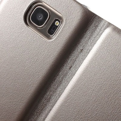 Samsung Galaxy S7 (G930) auksinis odinis atverčiamas Smart Wallet dėklas - piniginė / Priedai.lt