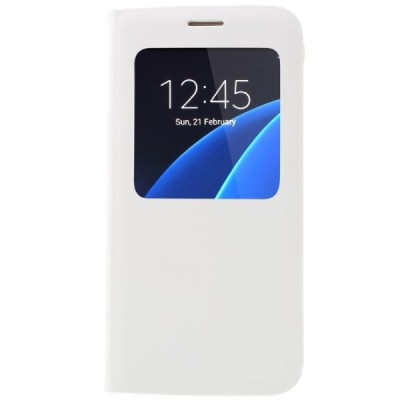 Samsung Galaxy S7 (G930) Atverčiamas dėklas su langeliu - baltas / Priedai.lt