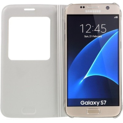 Samsung Galaxy S7 (G930) Atverčiamas dėklas su langeliu - baltas / Priedai.lt