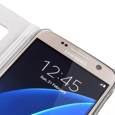 Samsung Galaxy S7 (G930) Atverčiamas dėklas su langeliu - baltas / Priedai.lt