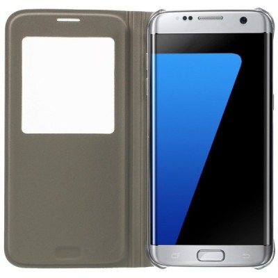 Samsung Galaxy S7 Edge (G935) auksinis odinis atverčiamas dėklas su langeliu / Priedai.lt