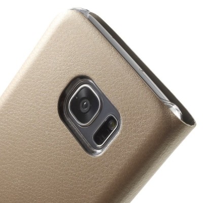 Samsung Galaxy S7 Edge (G935) auksinis odinis atverčiamas dėklas su langeliu / Priedai.lt