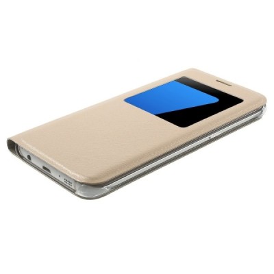 Samsung Galaxy S7 Edge (G935) auksinis odinis atverčiamas dėklas su langeliu / Priedai.lt