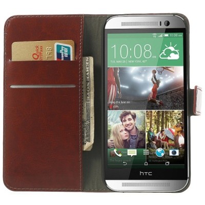 „Crazy Horse“ HTC One M8 rudas odinis atverčiamas dėklas / Priedai.lt