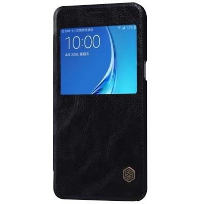 Prabangus „Nillkin“ Qin serijos juodas odinis atverčiamas Samsung Galaxy J7 2016 (J710) dėklas / Priedai.lt