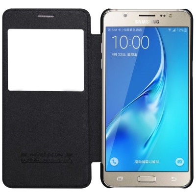 Prabangus „Nillkin“ Qin serijos juodas odinis atverčiamas Samsung Galaxy J7 2016 (J710) dėklas / Priedai.lt
