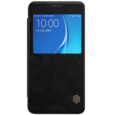 Prabangus „Nillkin“ Qin serijos juodas odinis atverčiamas Samsung Galaxy J7 2016 (J710) dėklas / Priedai.lt