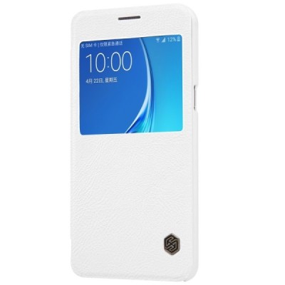 Prabangus „Nillkin“ Qin serijos baltas odinis atverčiamas Samsung Galaxy J7 2016 (J710) dėklas / Priedai.lt