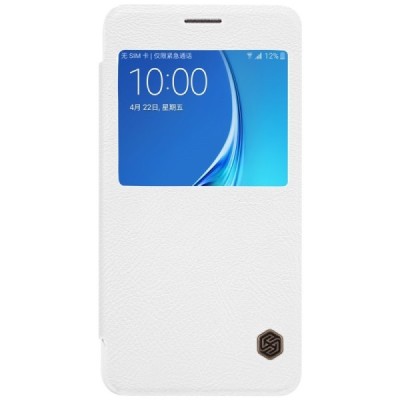 Prabangus „Nillkin“ Qin serijos baltas odinis atverčiamas Samsung Galaxy J7 2016 (J710) dėklas / Priedai.lt