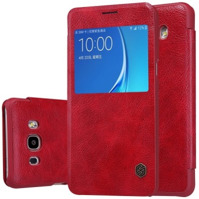 Prabangus „Nillkin“ Qin serijos raudonas odinis atverčiamas Samsung Galaxy J7 2016 (J710) dėklas / Priedai.lt