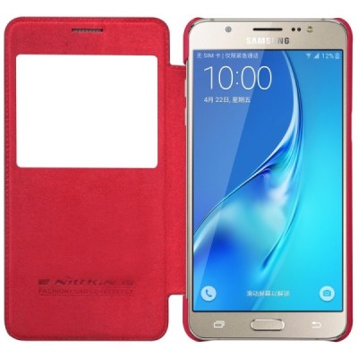 Prabangus „Nillkin“ Qin serijos raudonas odinis atverčiamas Samsung Galaxy J7 2016 (J710) dėklas / Priedai.lt