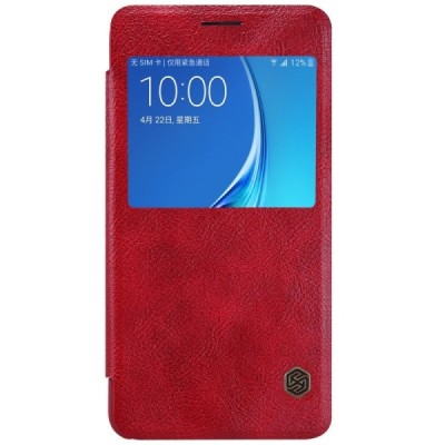 Prabangus „Nillkin“ Qin serijos raudonas odinis atverčiamas Samsung Galaxy J7 2016 (J710) dėklas / Priedai.lt