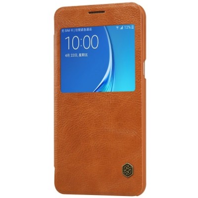 Prabangus „Nillkin“ Qin serijos rudas odinis atverčiamas Samsung Galaxy J7 2016 (J710) dėklas / Priedai.lt