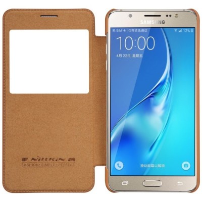 Prabangus „Nillkin“ Qin serijos rudas odinis atverčiamas Samsung Galaxy J7 2016 (J710) dėklas / Priedai.lt
