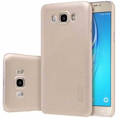Samsung Galaxy J7 2016 (J710) Nillkin Frosted Shield auksinis plastikinis dėklas + apsauginė ekrano plėvelė / Priedai.lt