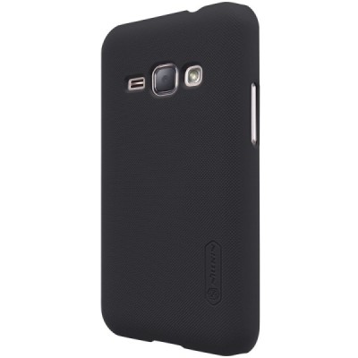 Samsung Galaxy J1 2016 (J120) Nillkin Frosted Shield juodas plastikinis dėklas + apsauginė ekrano plėvelė / Priedai.lt