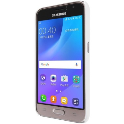 Samsung Galaxy J1 2016 (J120) Nillkin Frosted Shield baltas plastikinis dėklas + apsauginė ekrano plėvelė / Priedai.lt
