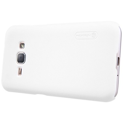 Samsung Galaxy J1 2016 (J120) Nillkin Frosted Shield baltas plastikinis dėklas + apsauginė ekrano plėvelė / Priedai.lt