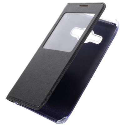 Samsung Galaxy J1 2016 (J120) juodas odinis atverčiamas dėklas su langeliu / Priedai.lt