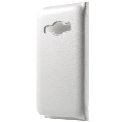 Samsung Galaxy J1 2016 (J120) baltas odinis atverčiamas Smart Wallet dėklas - piniginė / Priedai.lt