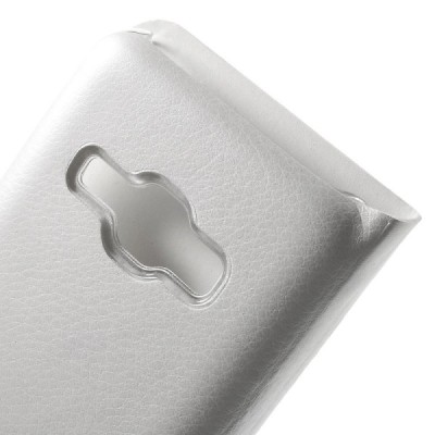 Samsung Galaxy J1 2016 (J120) baltas odinis atverčiamas Smart Wallet dėklas - piniginė / Priedai.lt