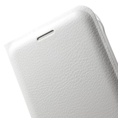 Samsung Galaxy J1 2016 (J120) baltas odinis atverčiamas Smart Wallet dėklas - piniginė / Priedai.lt