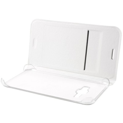 Samsung Galaxy J1 2016 (J120) baltas odinis atverčiamas Smart Wallet dėklas - piniginė / Priedai.lt
