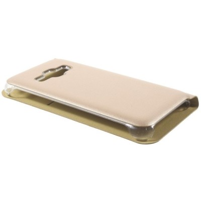 Samsung Galaxy J1 2016 (J120) auksinis odinis atverčiamas Smart Wallet dėklas - piniginė / Priedai.lt