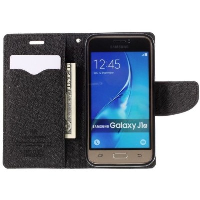 Samsung Galaxy J1 2016 (J120) Mercury juodas atverčiamas dėklas - piniginė / Priedai.lt