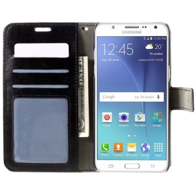 Samsung Galaxy J5 2016 (J510) atverčiamas juodas odinis dėklas - piniginė / Priedai.lt