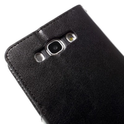 Samsung Galaxy J5 2016 (J510) atverčiamas juodas odinis dėklas - piniginė / Priedai.lt