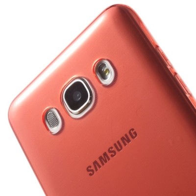 Samsung Galaxy J5 2016 (J510) skaidrus (permatomas) kieto silikono TPU ploniausias pasaulyje raudonas dėklas/ Priedai.lt