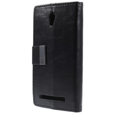 Asus Zenfone C 4.5 (ZC451CG) atverčiamas juodas odinis dėklas - piniginė / Priedai.lt