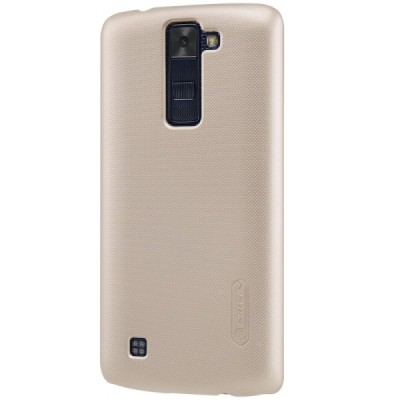 LG K8 (K350N) Nillkin Frosted Shield auksinis plastikinis dėklas + apsauginė ekrano plėvelė / Priedai.lt