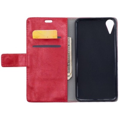 HTC Desire 825 atverčiamas raudonas odinis dėklas - piniginė / Priedai.lt
