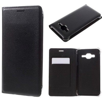 Samsung Galaxy J3 2016 (J320) juodas odinis atverčiamas Smart Wallet dėklas - piniginė / Priedai.lt