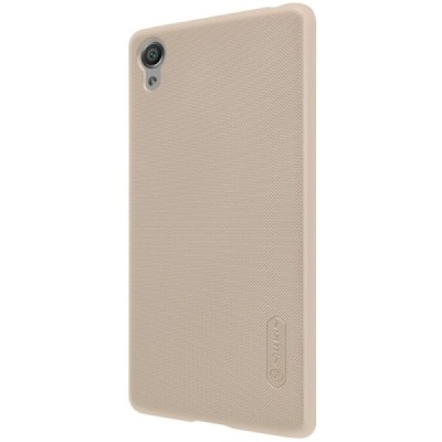 Nillkin Frosted Shield Sony Xperia X Performance auksinis plastikinis dėklas + apsauginė ekrano plėvelė / Priedai.lt