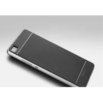 Huawei P8 „IPAKY“ kieto silikono TPU juodas (sidabriniais apvadais) dėklas - nugarėlė / Priedai.lt