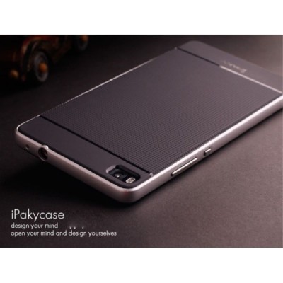Huawei P8 „IPAKY“ kieto silikono TPU juodas (sidabriniais apvadais) dėklas - nugarėlė / Priedai.lt