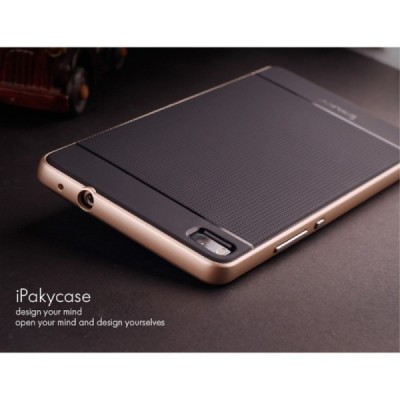 Huawei P8 „IPAKY“ kieto silikono TPU juodas (auksiniais apvadais) dėklas - nugarėlė / Priedai.lt