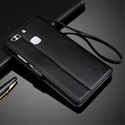 Huawei P9 Plus (Huawei Ascend P9 Plus) atverčiamas juodas odinis dėklas - piniginė / Priedai.lt