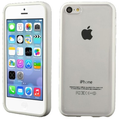 Skaidrus/baltas su kieto silikono rėmu plastikinis Apple iPhone 5C dėklas (dėkliukas) / Priedai.lt
